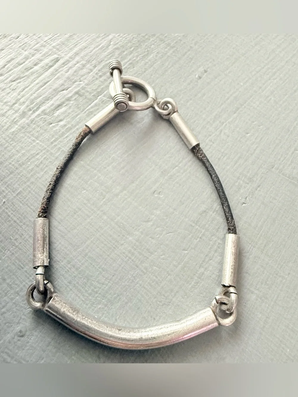 925 Sterling Silver Toggle Black Leather Bracelet